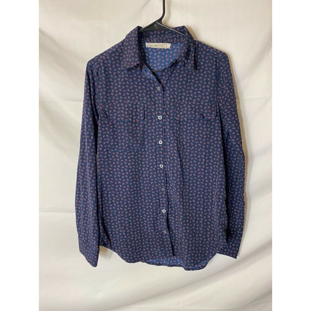 Abercrombie Blue Eccentric Grandpa Top Button Shirt Women’s Large Pattern Scandi